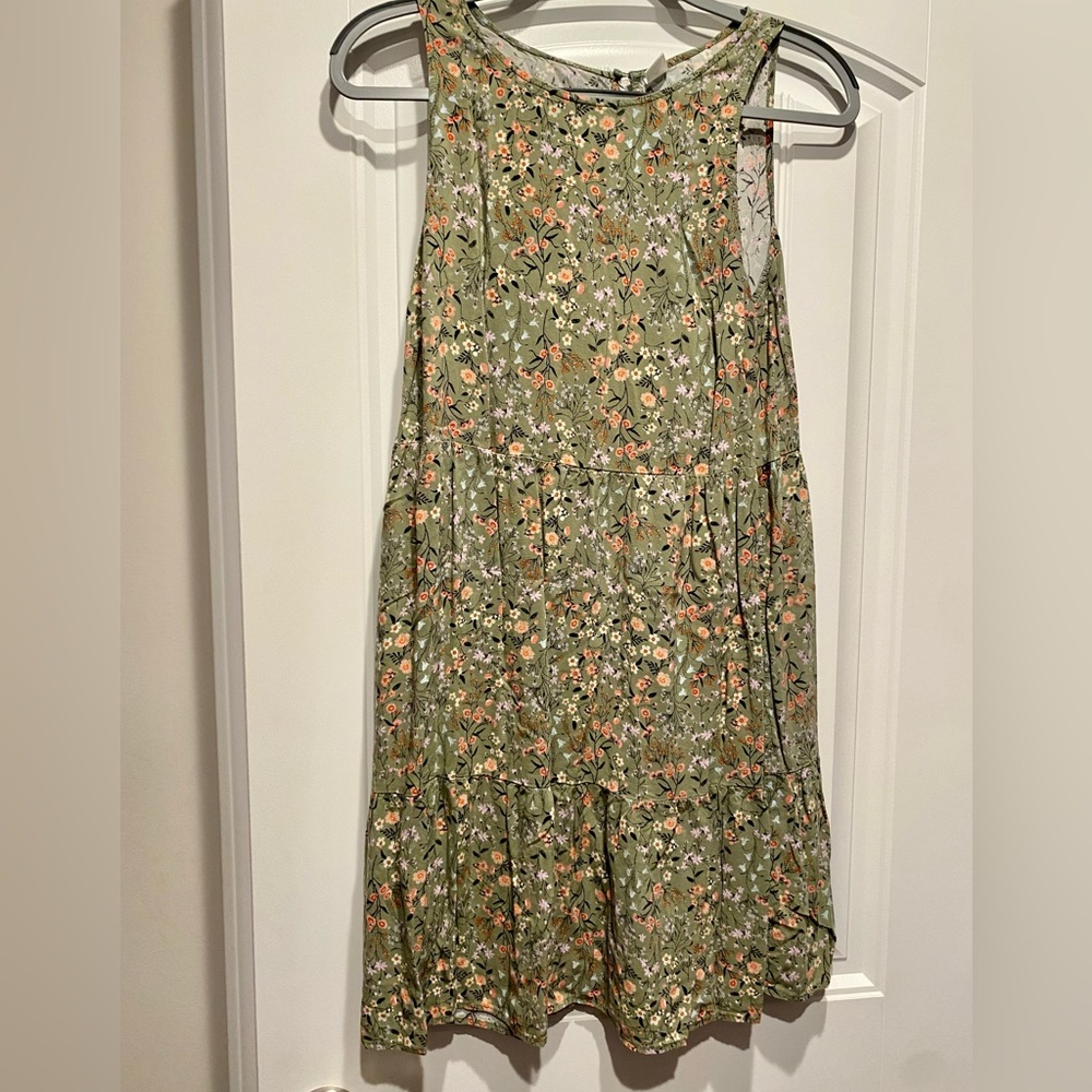 Old Navy Green Olive Floral Tiered Tank Dress